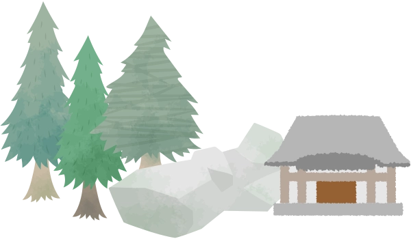 木と岩とお寺